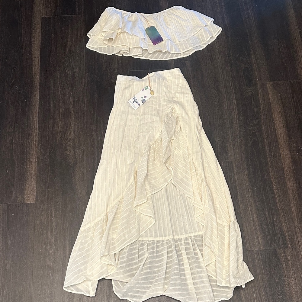 SHOW ME YOUR MUMU Elegant Cream Ruffled Skirt Set